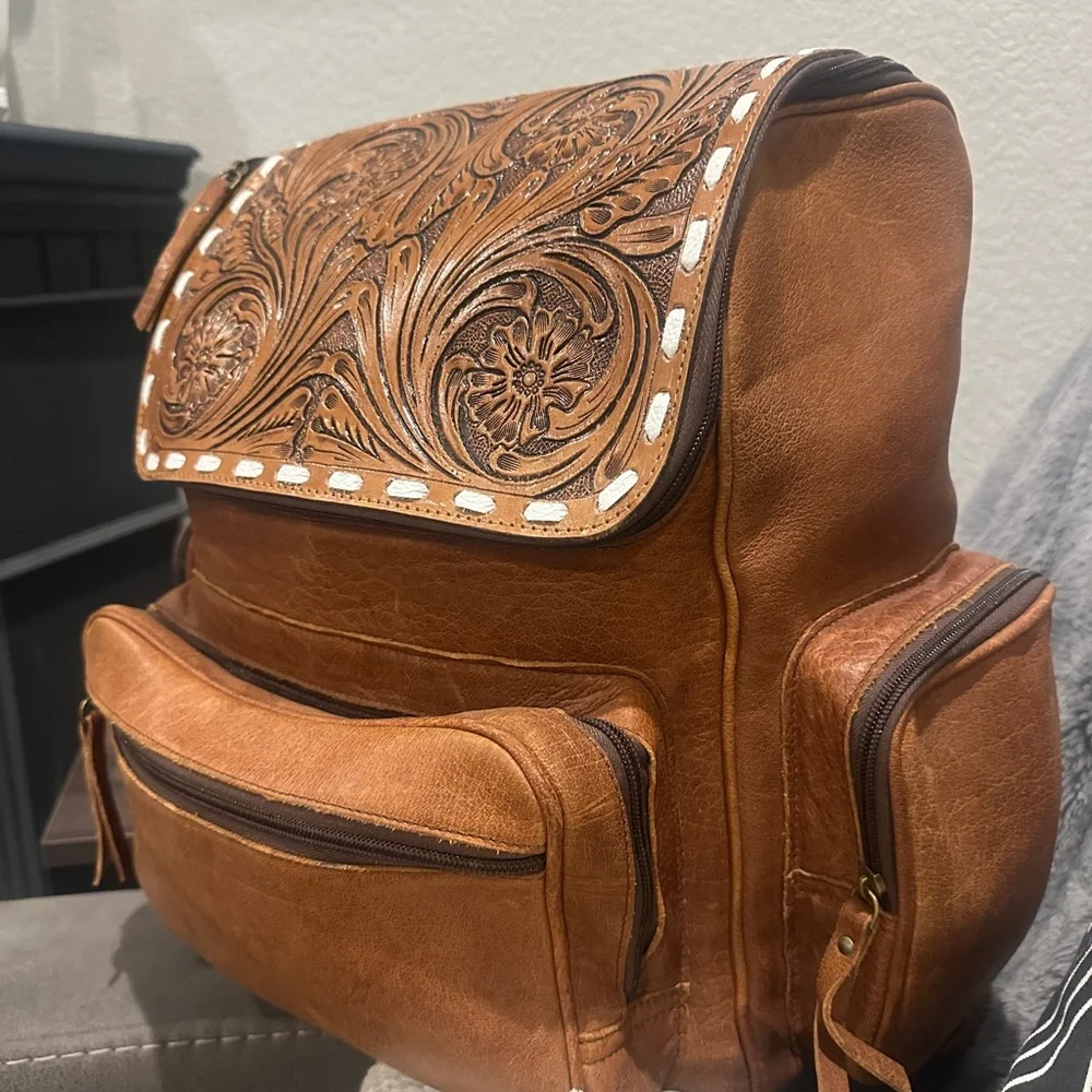 Tooled Leather Western Diaper Bag - Picture 2 of 5